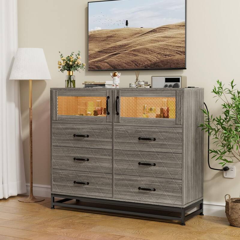6 Drawer Dresser with Cabinet and TV Stand, Modern Wood Storage Organizer for Bedroom