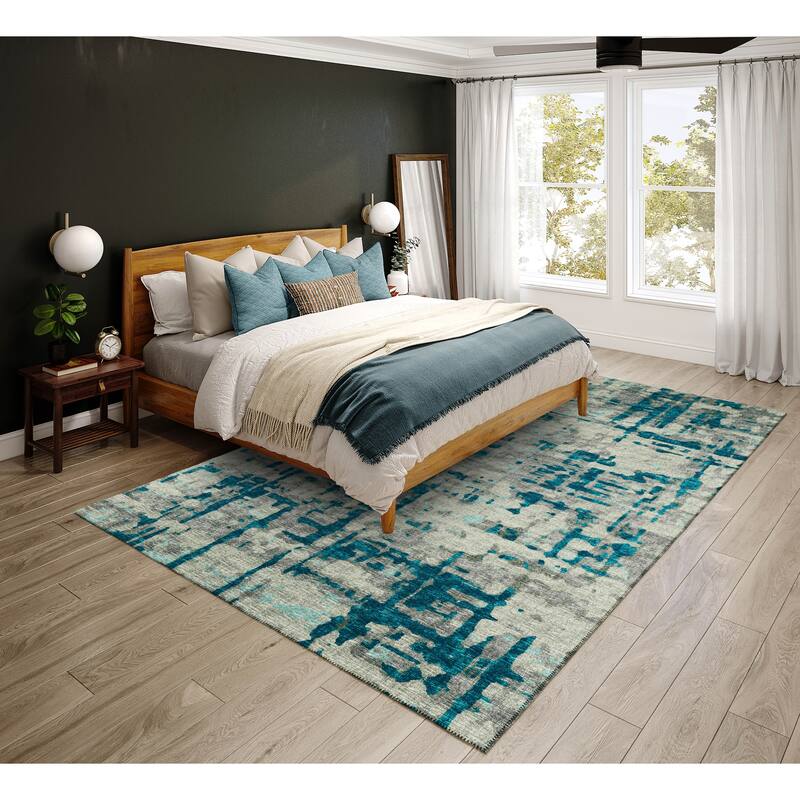 Indoor/ Outdoor Bravado Abstract Crosshatch Caramel Washable Area Rug - 9' x 12' - Peacock