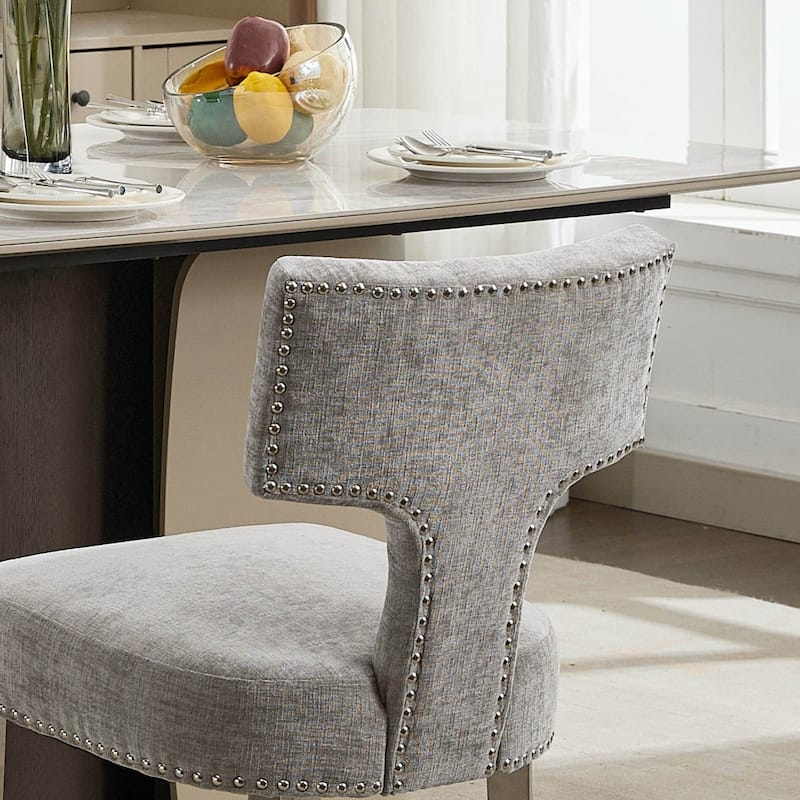 Set of 2 Chenille Upholstered Dining Chairs with Silver Steel Legs