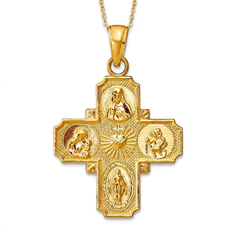 Curata 10k or 14k Yellow Gold 18" 29x19mm Four Way Cross Medal Necklace