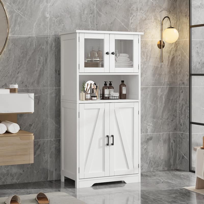 67" H Tall Bathroom Storage Cabinet Freestanding Bathroom Storage Cabinet with 4 Doors