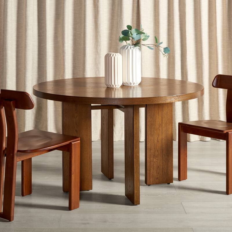 SAFAVIEH Couture Neetu Round Wood Dining Table - 47.75 In W x 47.75 In D x 30 In H - 48Wx48Dx30H - Medium Oak