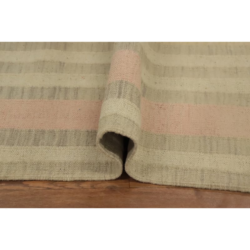 Hand Woven Oriental 100% Wool Carpet Southwestern Tribal Greys & Charcoal Kilim Area Rug - 9' 10'' X 8' 2''
