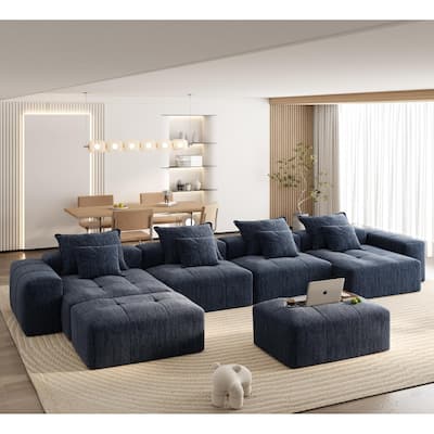 Modern Oversized Modular Sofa,8 PCS Tufted Chenille Couch with Pillows