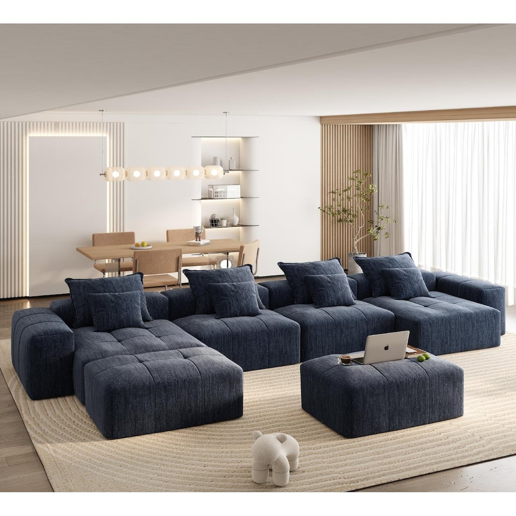 Modern Oversized Modular Sofa,8 PCS Tufted Chenille Couch with Pillows