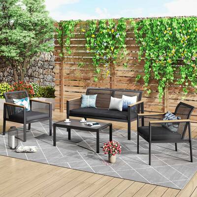 4-pc. Black Wicker Cord Patio Conversation Set