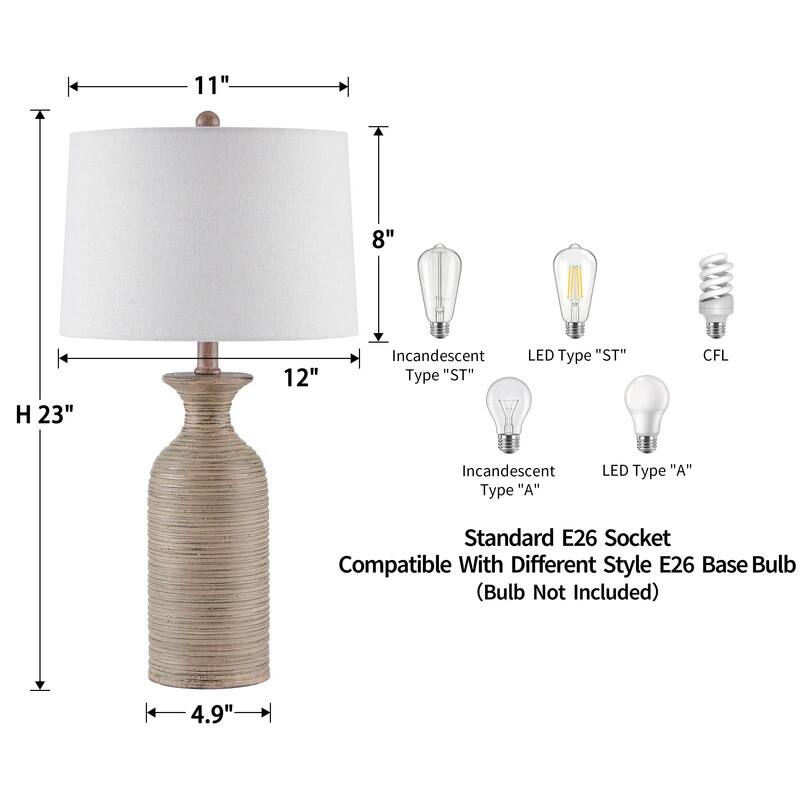 KAWOTI Farmhouse Resin Table Lamp with Drum Shade (Set of 2) - W12" x H23"