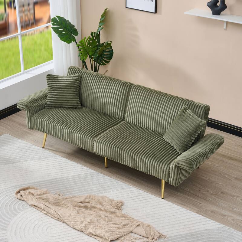 79 inch Green Corduroy Foldable Double Sofa Bed with Foam+Spring