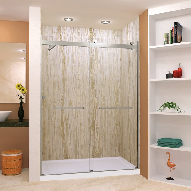 Brianna 60 in. W x 80 in. H By-Pass Frameless Shower Door with Clear Glass - 56-60-in W x 80-in H