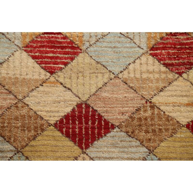 Hand Knotted Oriental 100% Wool Carpet Tribal Geometric Brown Gabbeh (kashkoli) Runner Rug - 10' 9'' X 2' 8''