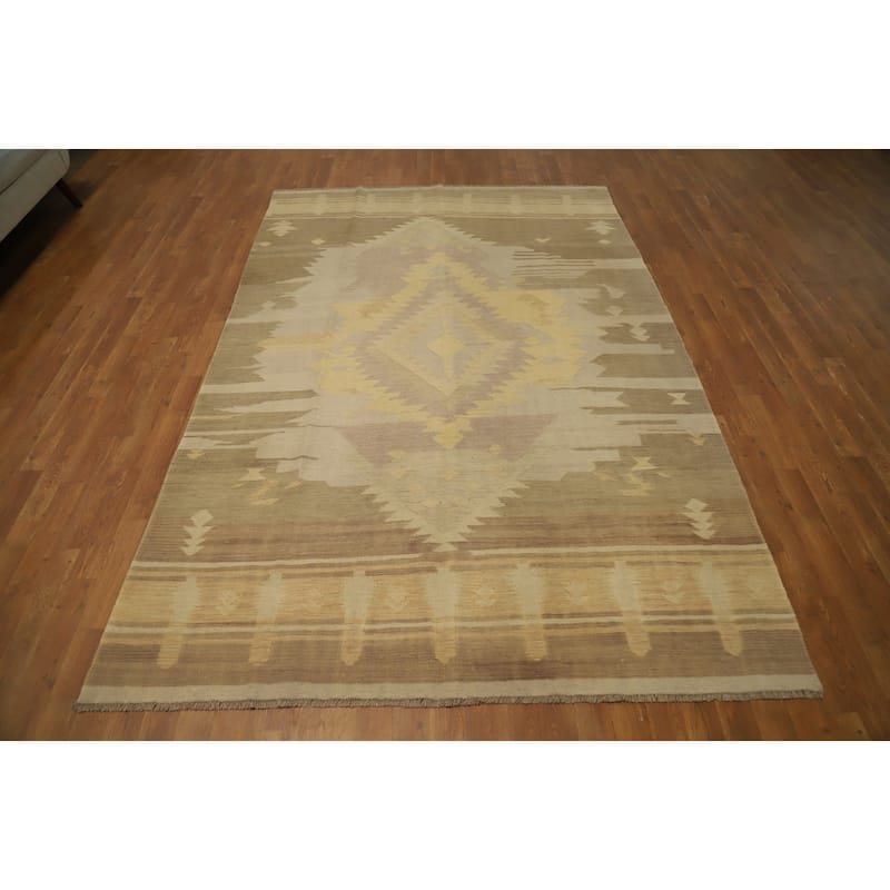 Hand Woven Oriental 100% Wool Carpet Southwestern Tribal Multi-Colored Kilim Area Rug - 9' 0'' X 5' 11''