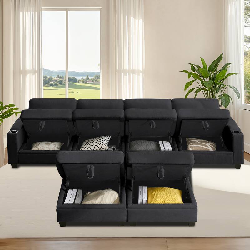 Chenille Sectional Sofa, Hidden Storage & Modular Design