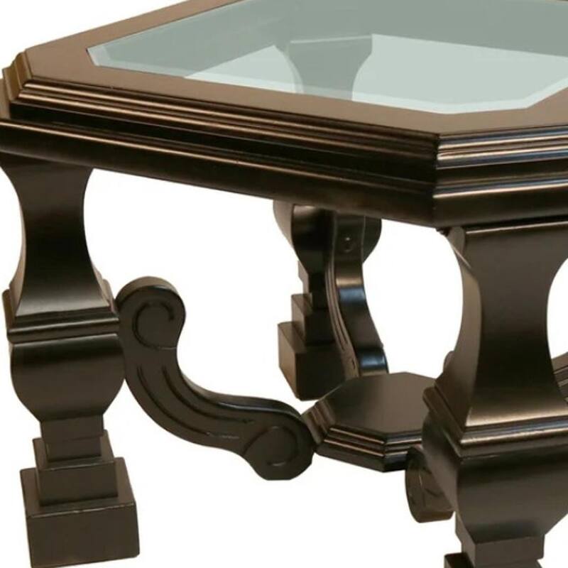 HomeRoots 24" Espresso Brown And Clear Wood And Glass Square End Table - 30.00 in. x 24.00 in. x 28.00 in.