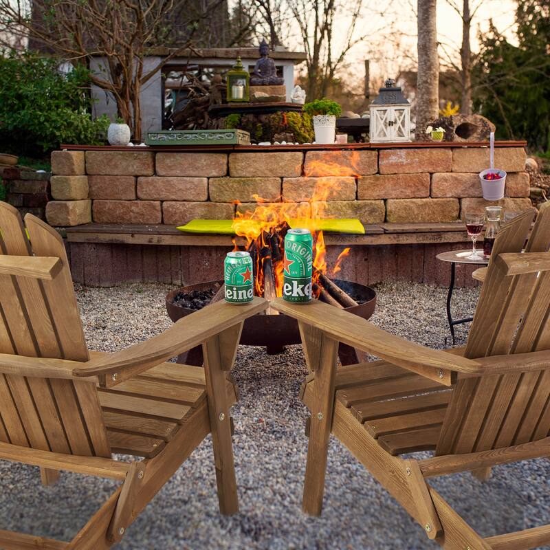 Solid Wood Folding Adirondack Chair with Wide Armrests Set of 2 - 19.5” W x 31” D x 36” H