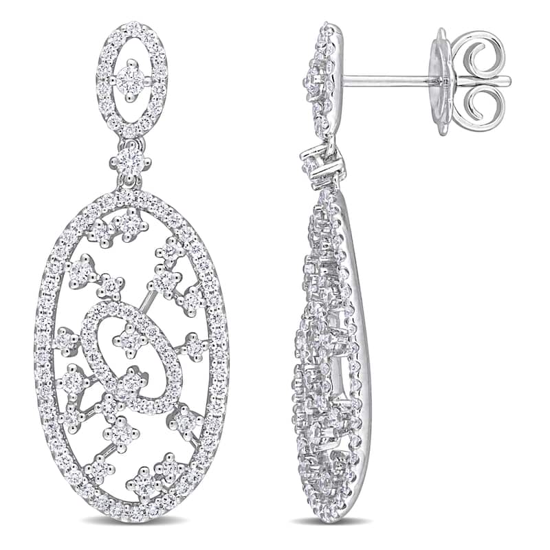 Miadora 1 1/4ct TDW Diamond Oval Filigree Earrings in 18k White Gold