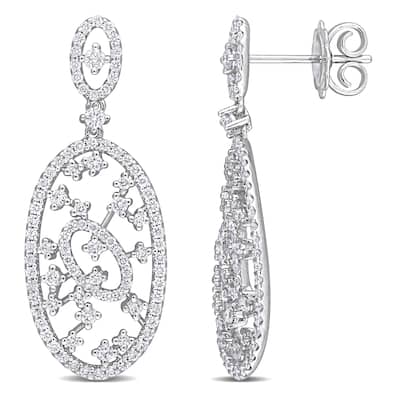 Miadora 1 1/4ct TDW Diamond Oval Filigree Earrings in 18k White Gold