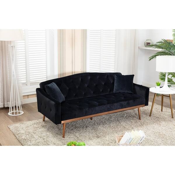 Tufted Velvet Sofa Bed with Stainless Steel Feet, Converts into