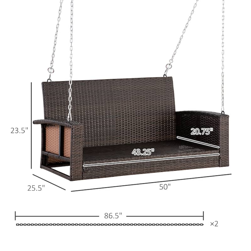Outdoor Two-Person Swing Chair, Durable Handwoven Wicker Bench with Adjustable Hanging Chains Hanging Swing Bench