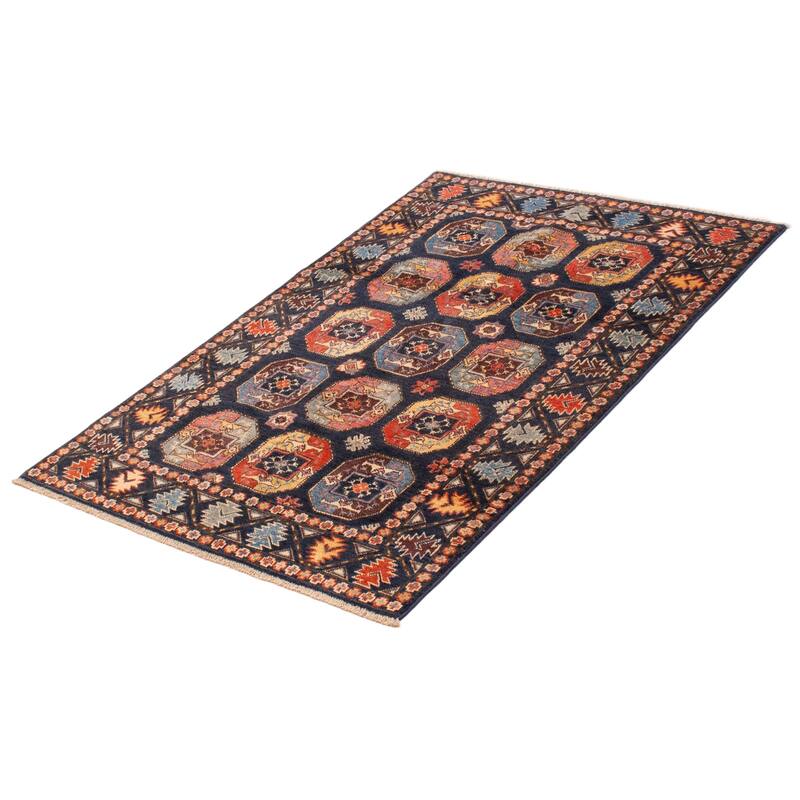ECARPETGALLERY Hand-knotted Uzbek Ghazni Navy Wool Rug - 3'10 x 5'10