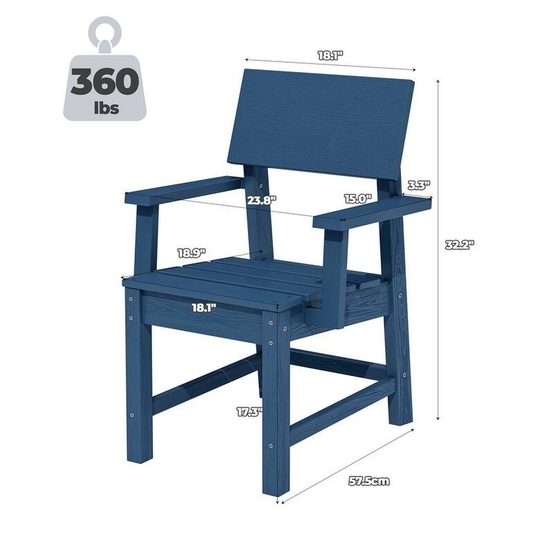Set of 4 PE Outdoor Dining Armchairs with Wood Grain Finish, All-Weather, Smooth Armrest