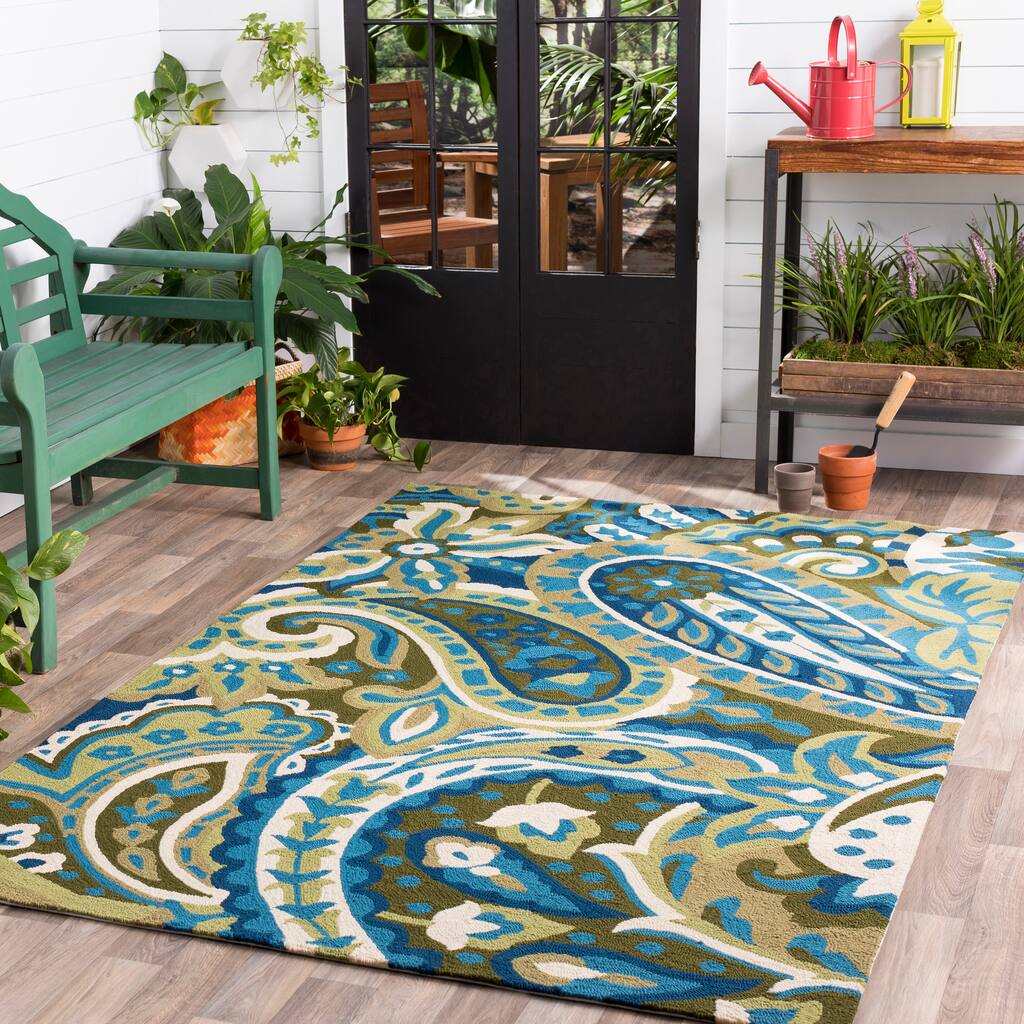 Hand-hooked Gena Contemporary Floral and Paisley Indoor/Outdoor Area Rug