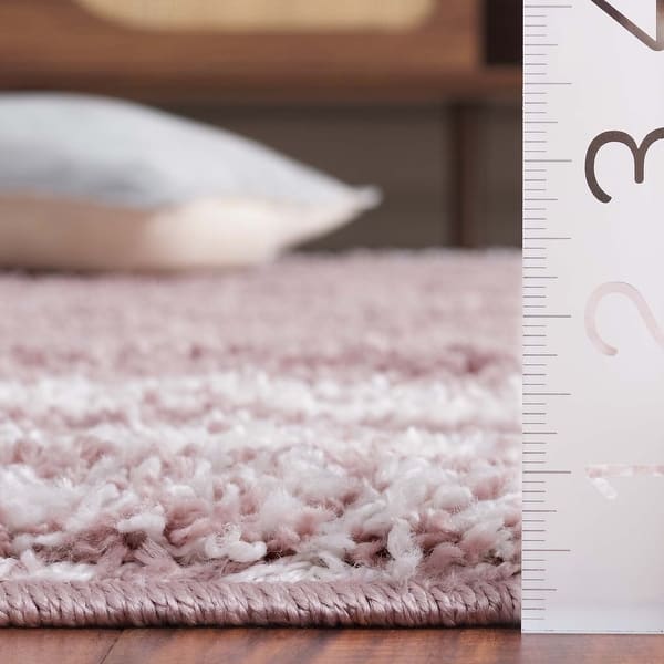 dimension image slide 6 of 7, SAFAVIEH Border & Stripe Shag Eirny Modern 1.4-inch Thick Rug