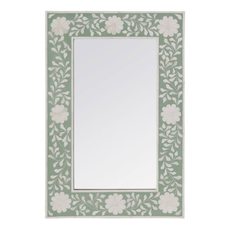 Vivienne 16 in. W x 24 in. H Rectangular Bone Inlay Horizontal or Vertical Hanging Accent Wall Mirror
