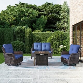 Patio Loveseat Sofa Swivel Chair with Fire Pit Table - Bed Bath ...