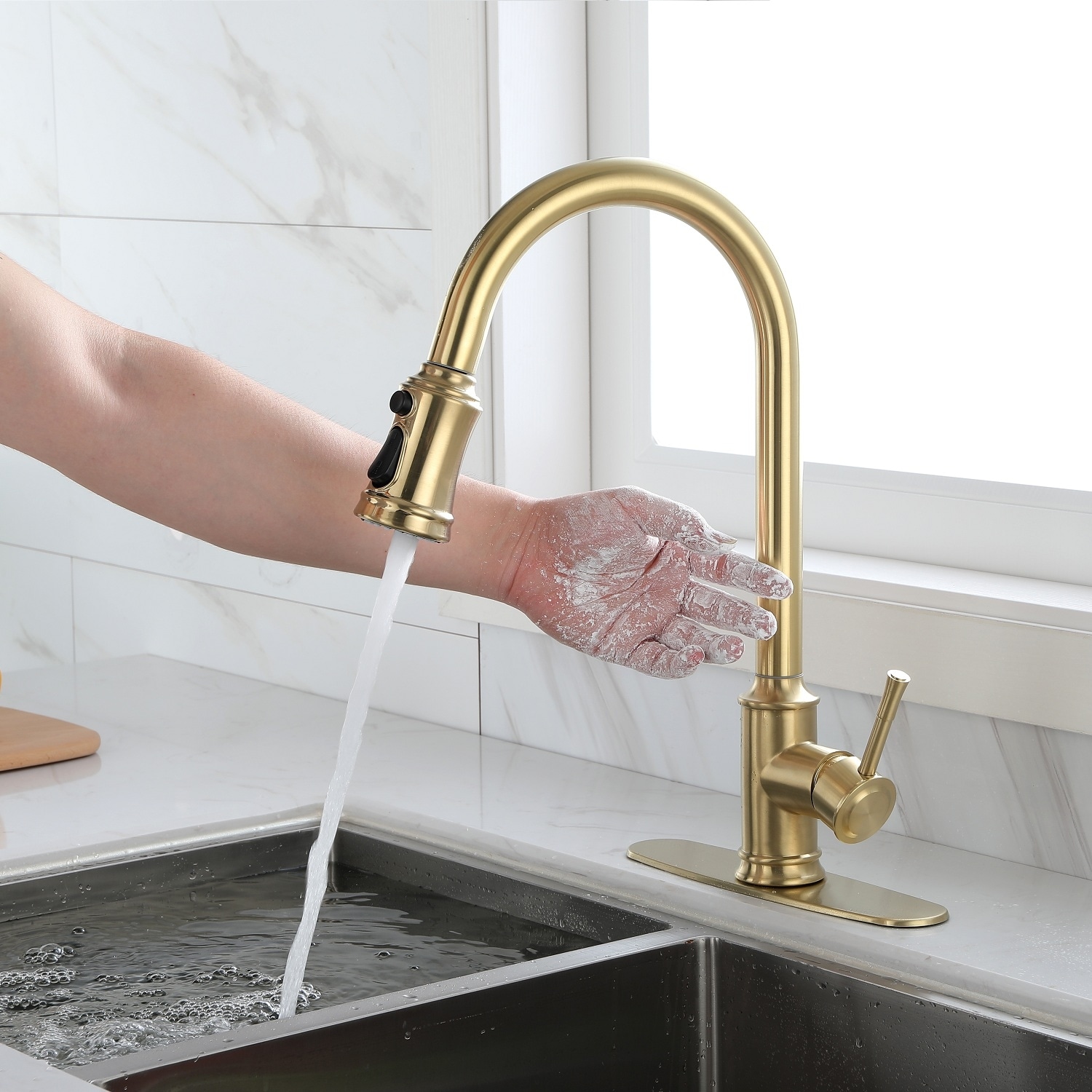 Single Handle Brushed Nickel Kitchen Faucet with Pull Down Sprayer