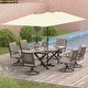 preview thumbnail 1 of 21, Kullavik 8 Pieces Outdoor Dining Set with 6 Swivel Chairs, X-Leg Table and Double-Sided Umbrella Sand