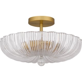 Brushed Gold Three Light Semi Flush Mount from the Quoizel Semi-Flush Mount Collection