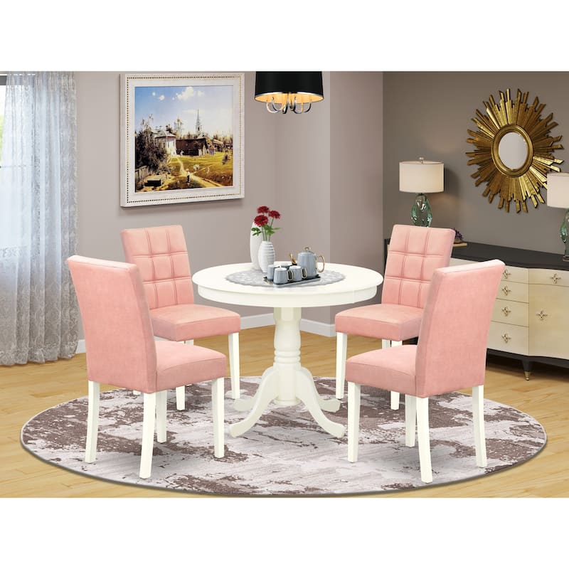 East West Furniture Kitchen Set Includes a Round Kitchen Table and Chairs, Linen White (Pieces Options) - ANAS5-LWH-42