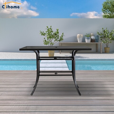 Clihome 82/60 in. W Aluminum Steel Dining Table with Umbrella hole