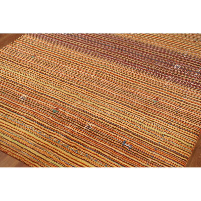 Hand Knotted Oriental 100% Wool Carpet Tribal Stripe Multi-Colored Gabbeh Area Rug - 7' 9'' X 5' 4''