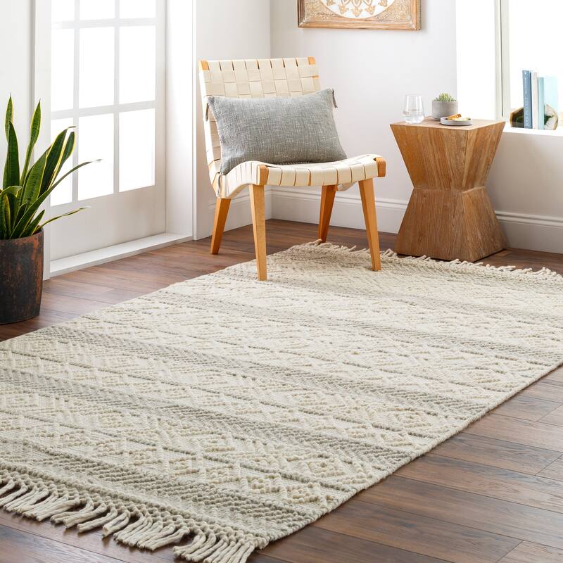 Livabliss Kiriath Handmade Bohemian Stripe Wool Blend Area Rug - Beige - 2' x 5'