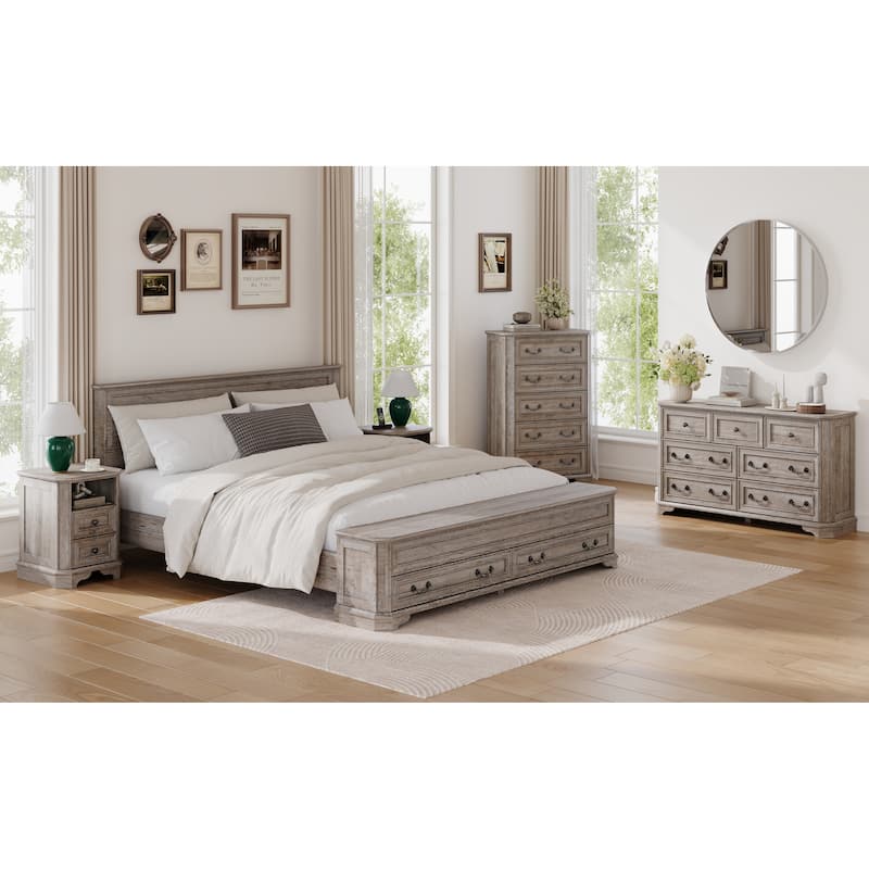 Farmhouse Nightstand with Charging Station, Beside Table for Bedroom