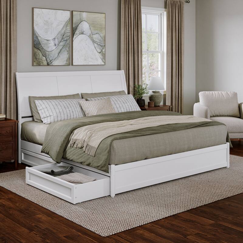Andorra Platform Bed with Panel Footboard and Storage Drawers - White - King