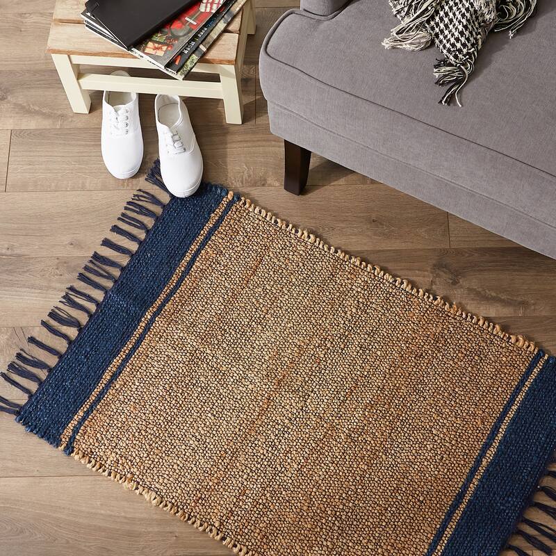 DII Black With Natural Jute Chevron Hand-Loomed Rug - 2' x 3' Oval