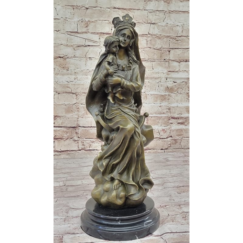 Mother Virgin Mary Madonna Jesus Statue Figurine Bronze Sculpture Home Decor