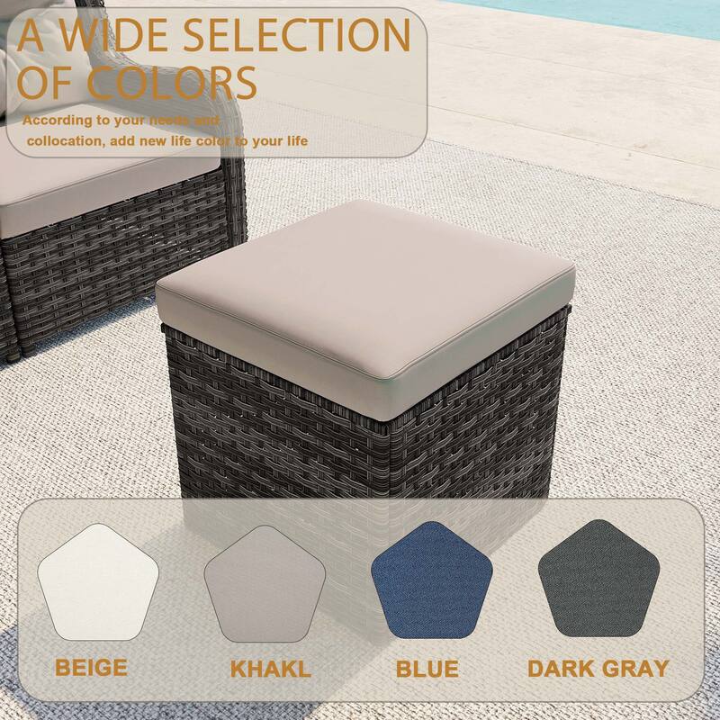 Outdoor 17.7" W Square Rattan Ottoman Patio Ottoman with Seat Cushion