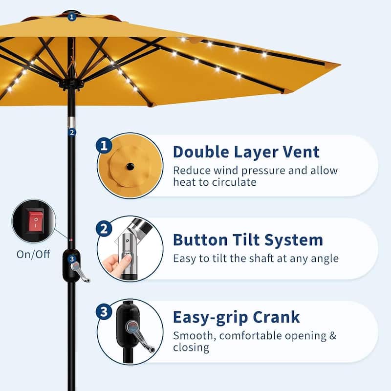 10 FT Outdoor Table Patio Umbrella, Waterproof UV Protection with Solar Lights