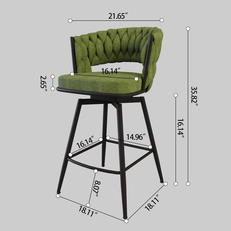 26" Bar Chair Suede Woven Bar Stool Set of 4,Black legs Barstools Kitchen Island Chairs,360 Swivel Bar Stools Counter Stool