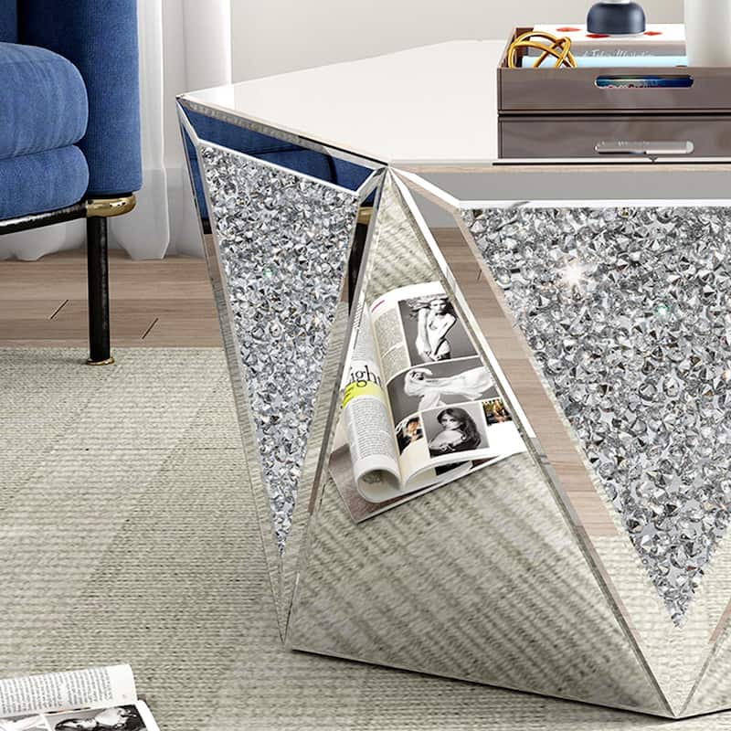 Mirrored Coffee Table Crystal Diamond Accent Table