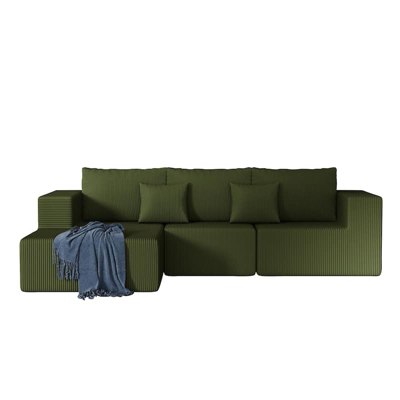 Modern Modular Sectional Sofa with Striped Corduroy and Foam Cushion, for Living Room and Guest Room