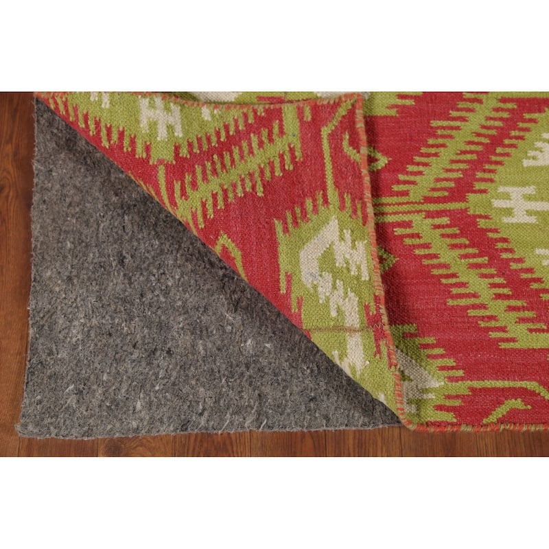 Geometric Kilim Oriental Area Rug Flatweave Pink Wool Carpet - 5'11"x 8'10"
