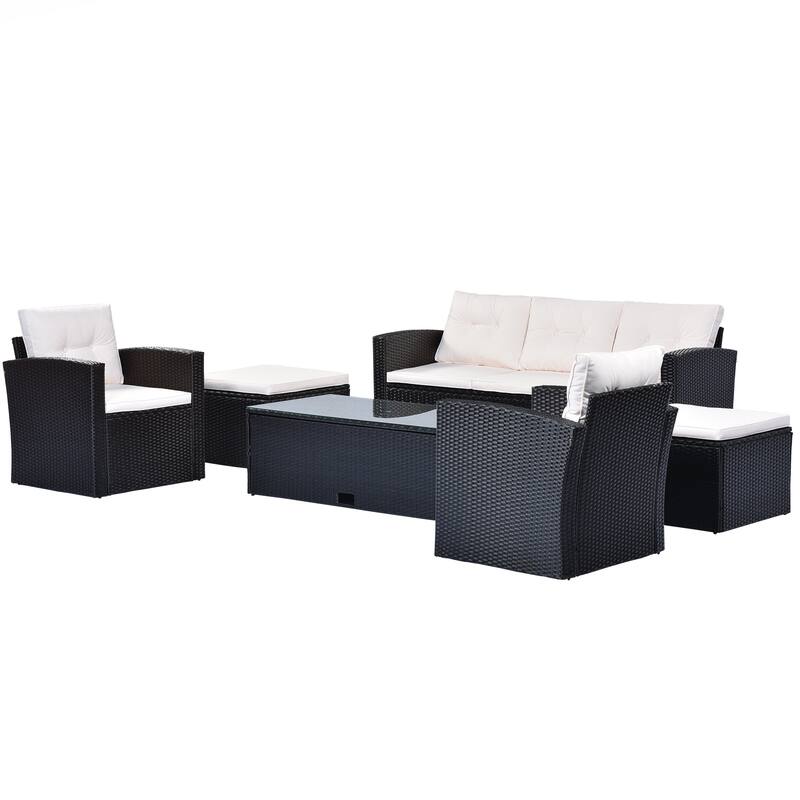 6-piece All-Weather Wicker PE rattan Conversation Sectional Set