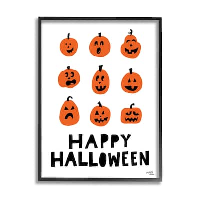 Stupell Mixed Expressions Pumpkins Shapes Casual Halloween Typography Framed Wall Art, Design by Jess Baskin - Orange