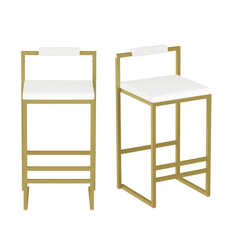 Upholstered Velvet Bar Stools Set of 2 Modern Kitchen Counter Height Barstools Indoor Dining Chairs (Gold & Creamy White)
