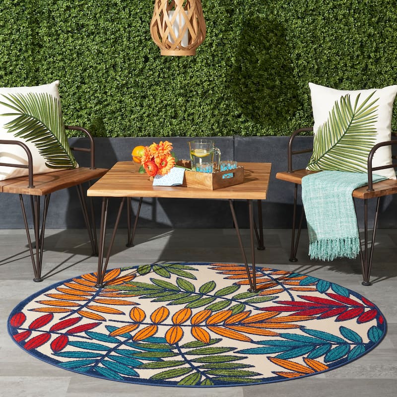 Nourison Aloha Leaf Print Vibrant Indoor/Outdoor Area Rug - 5'3" Round - Multi
