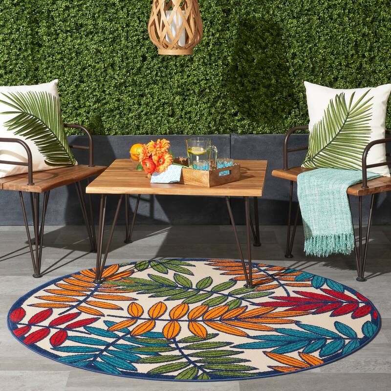Nourison Aloha Leaf Print Vibrant Indoor/Outdoor Area Rug - 5'3" Round - Multi